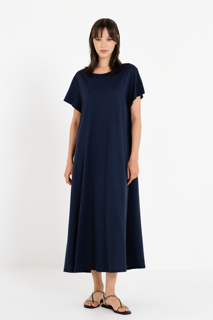 ORGANIC JERSEY SHORT SLEEVE DRESS DARK BLUE