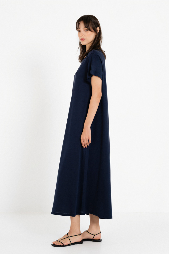 ORGANIC JERSEY SHORT SLEEVE DRESS DARK BLUE