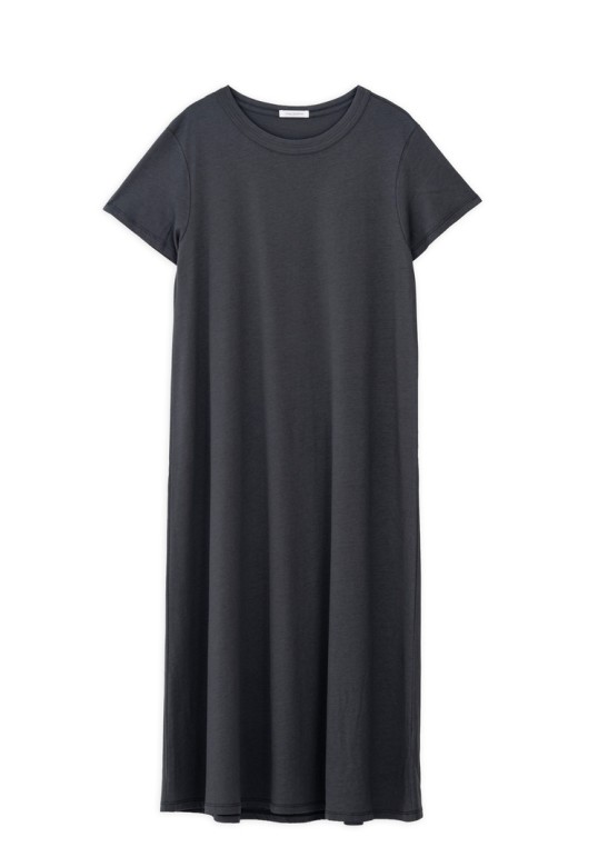 ORGANIC JERSEY SHORT SLEEVE DRESS GRAPHITE