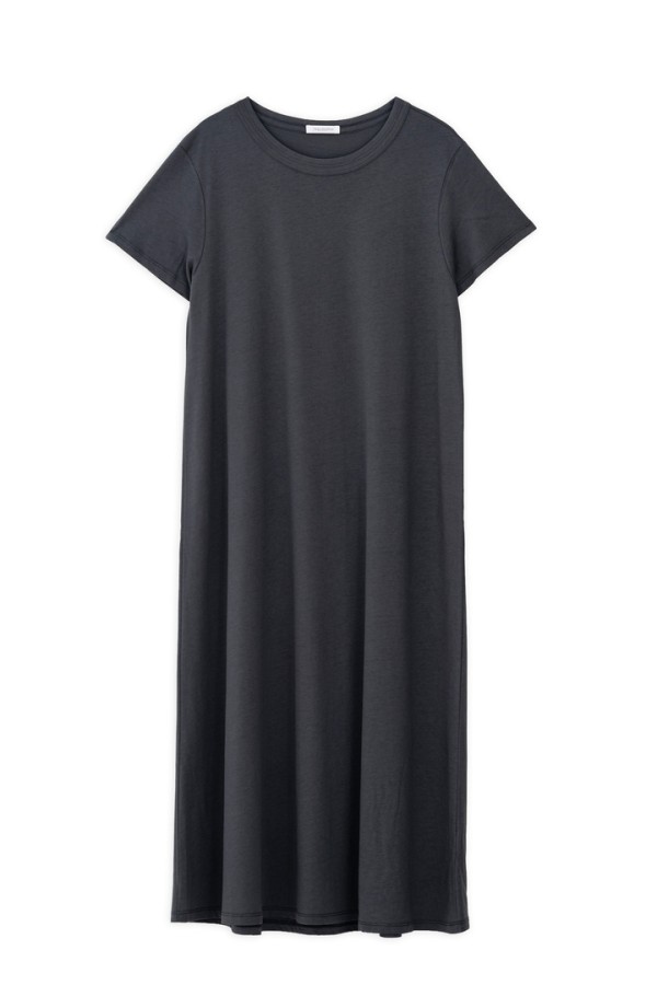 ORGANIC JERSEY SHORT SLEEVE DRESS GRAPHITE