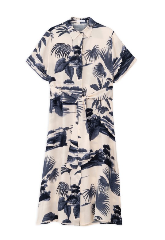 SATIN PRINT SHIRTDRESS DARK BLUE