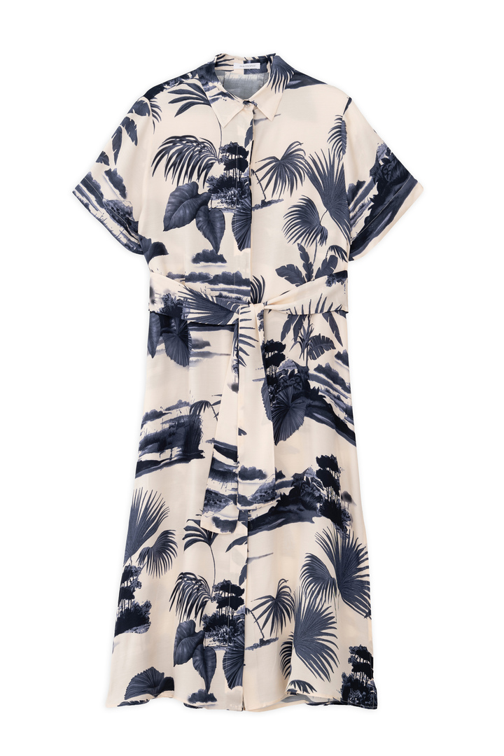 SATIN PRINT SHIRTDRESS DARK BLUE