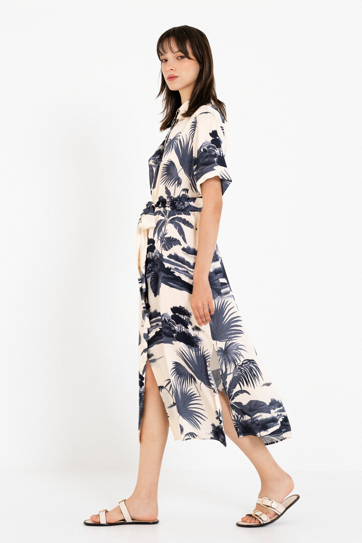 SATIN PRINT SHIRTDRESS DARK BLUE