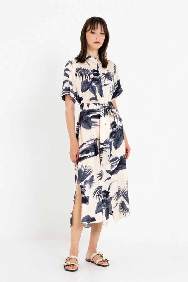 SATIN PRINT SHIRTDRESS DARK BLUE