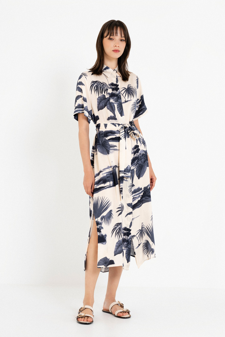 SATIN PRINT SHIRTDRESS DARK BLUE