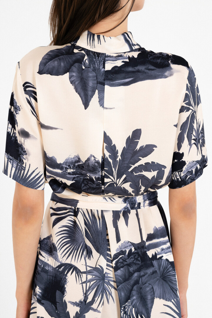SATIN PRINT SHIRTDRESS DARK BLUE