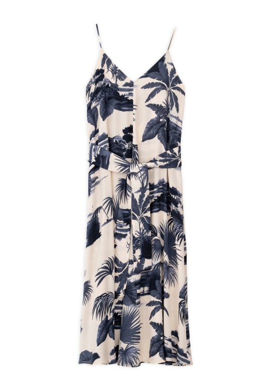 SATIN PRINT SLIP DRESS DARK BLUE