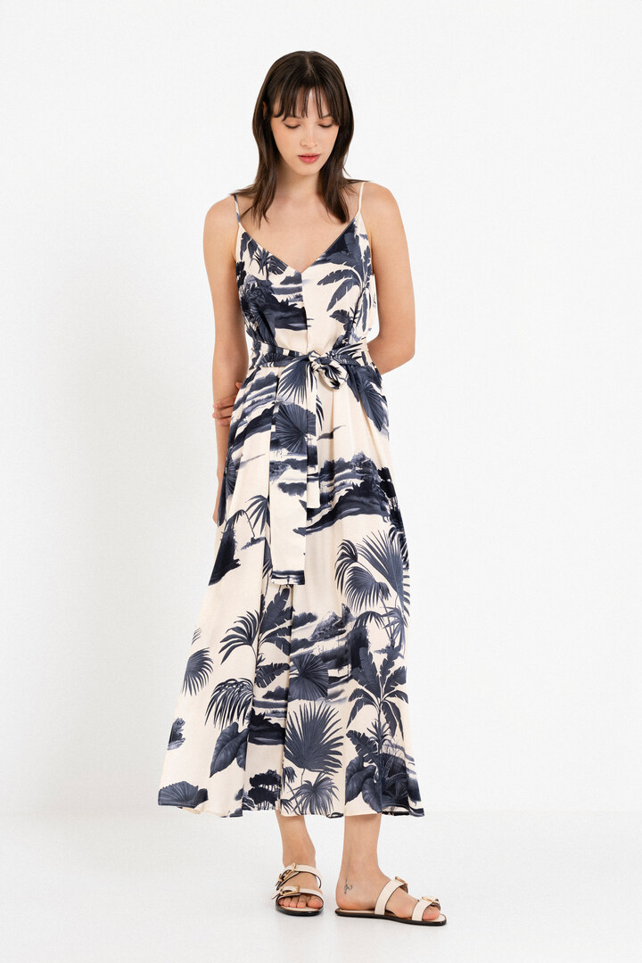 SATIN PRINT SLIP DRESS DARK BLUE