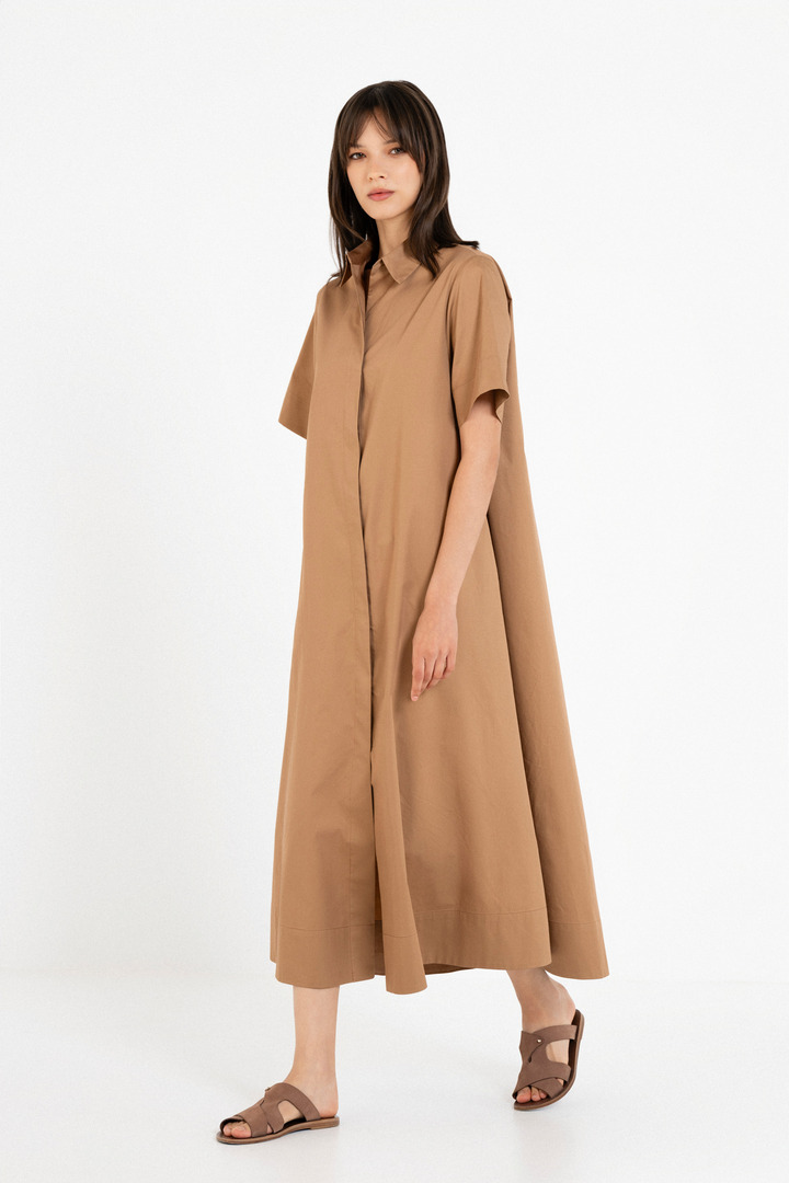 POPLIN SHIRTDRESS CAMEL