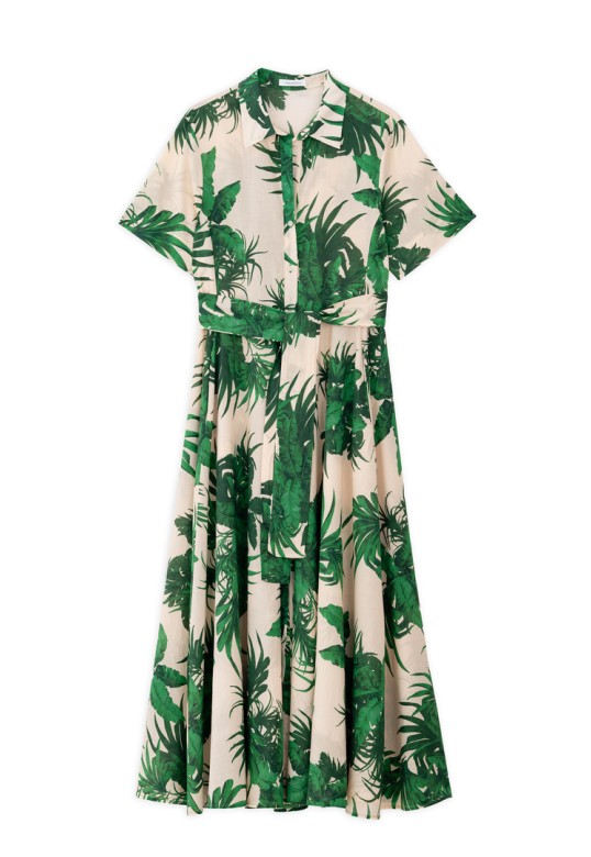 VOILE PRINT SHORT SLEEVE DRESS GREEN