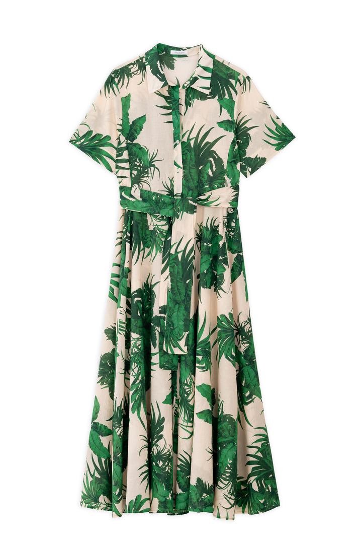 VOILE PRINT SHORT SLEEVE DRESS GREEN
