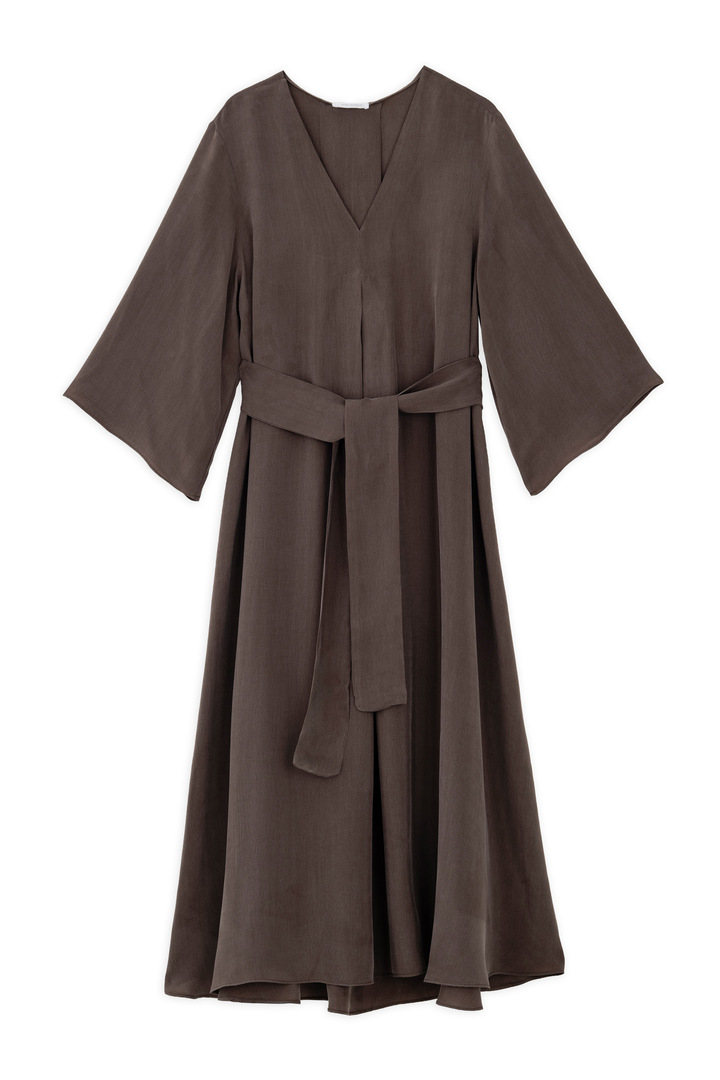 CUPRO V NECK DRESS BROWN