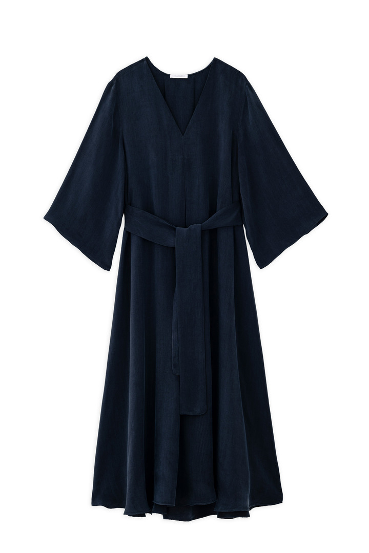 CUPRO V NECK DRESS DARK BLUE
