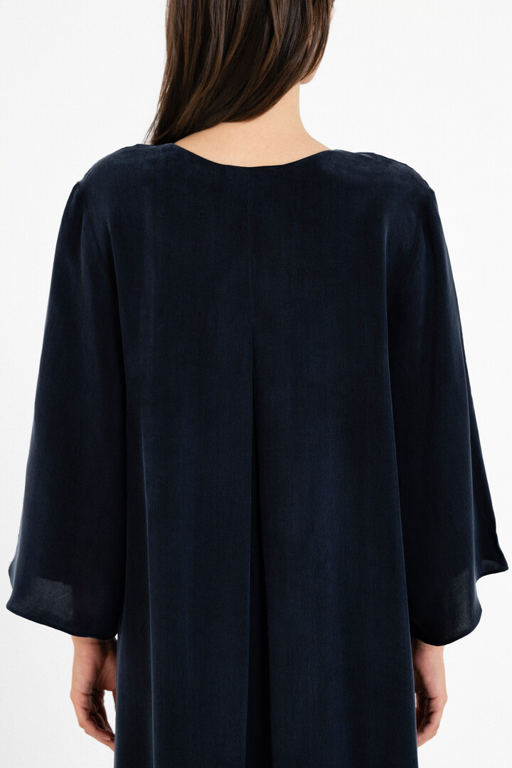 CUPRO V NECK DRESS DARK BLUE