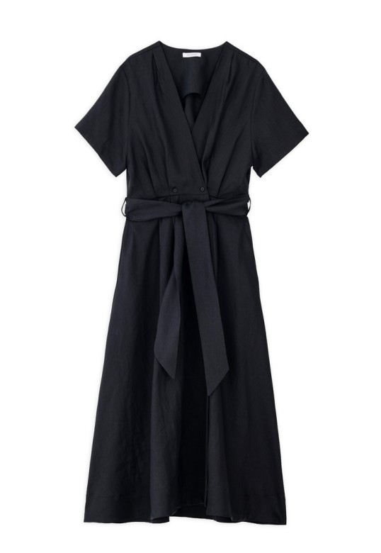 LINEN WRAP DRESS BLACK