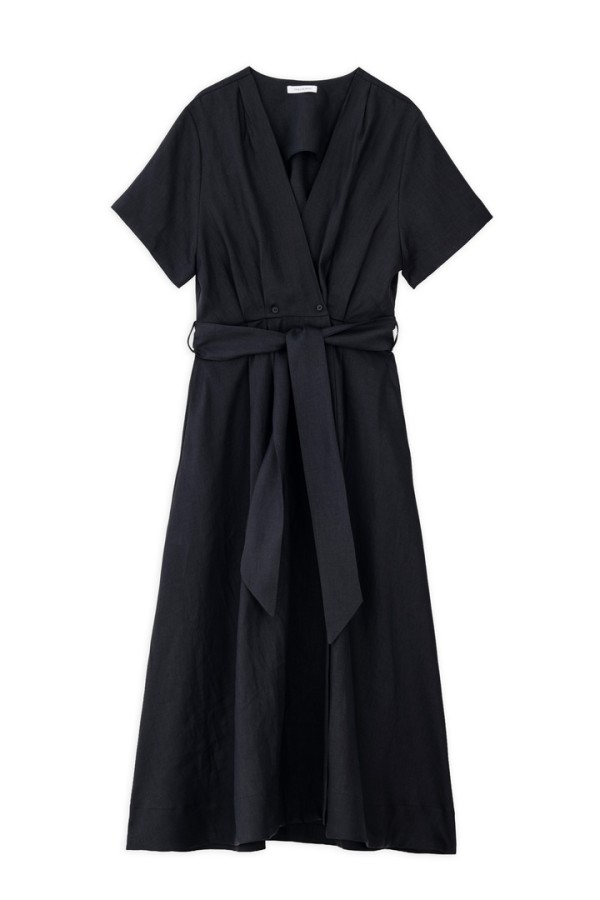 LINEN WRAP DRESS BLACK