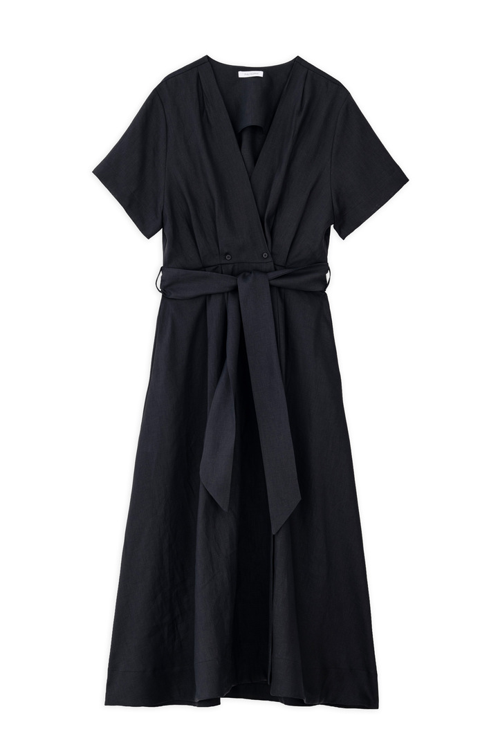 LINEN WRAP DRESS BLACK