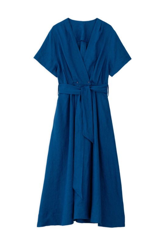 LINEN WRAP DRESS BLUE