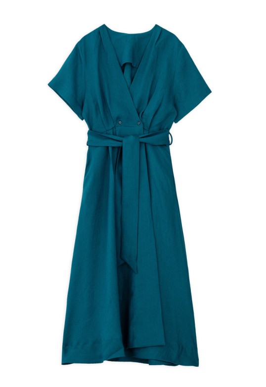 LINEN WRAP DRESS EMERALD