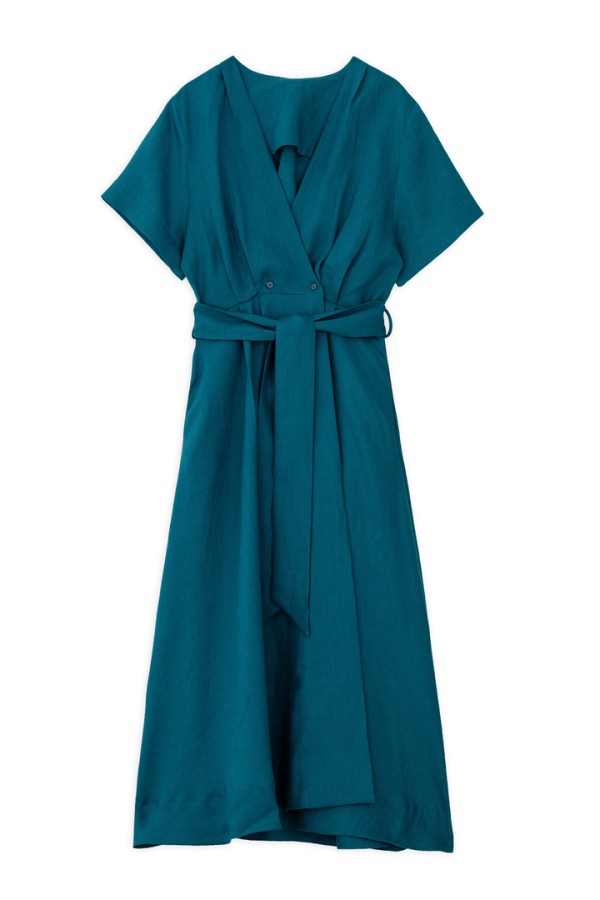 LINEN WRAP DRESS EMERALD
