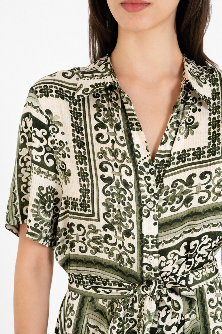 SATIN PRINT SHIRTDRESS GREEN