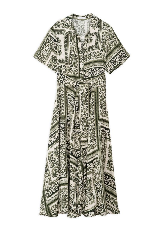 SATIN PRINT SHIRTDRESS GREEN