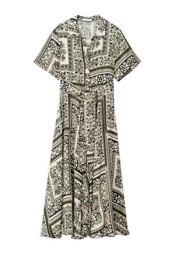 SATIN PRINT SHIRTDRESS GREEN