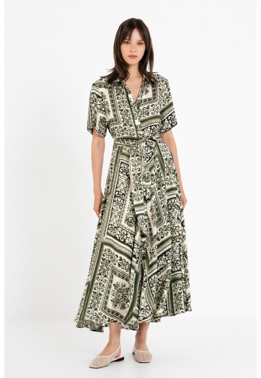 SATIN PRINT SHIRTDRESS GREEN