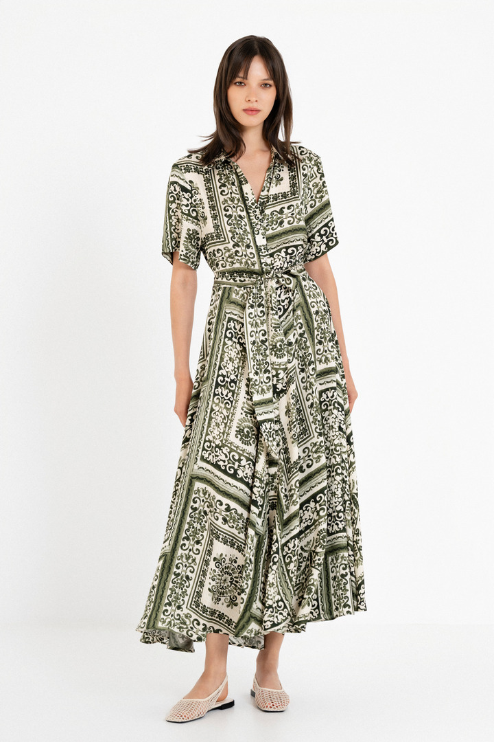 SATIN PRINT SHIRTDRESS GREEN