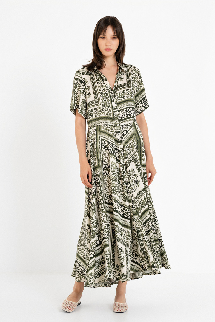 SATIN PRINT SHIRTDRESS GREEN