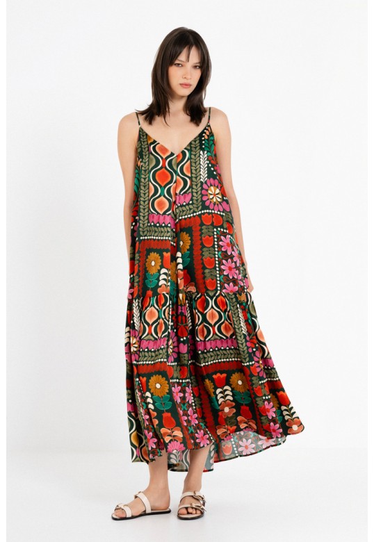 SATIN PRINT SLIP DRESS MULTICOLORED