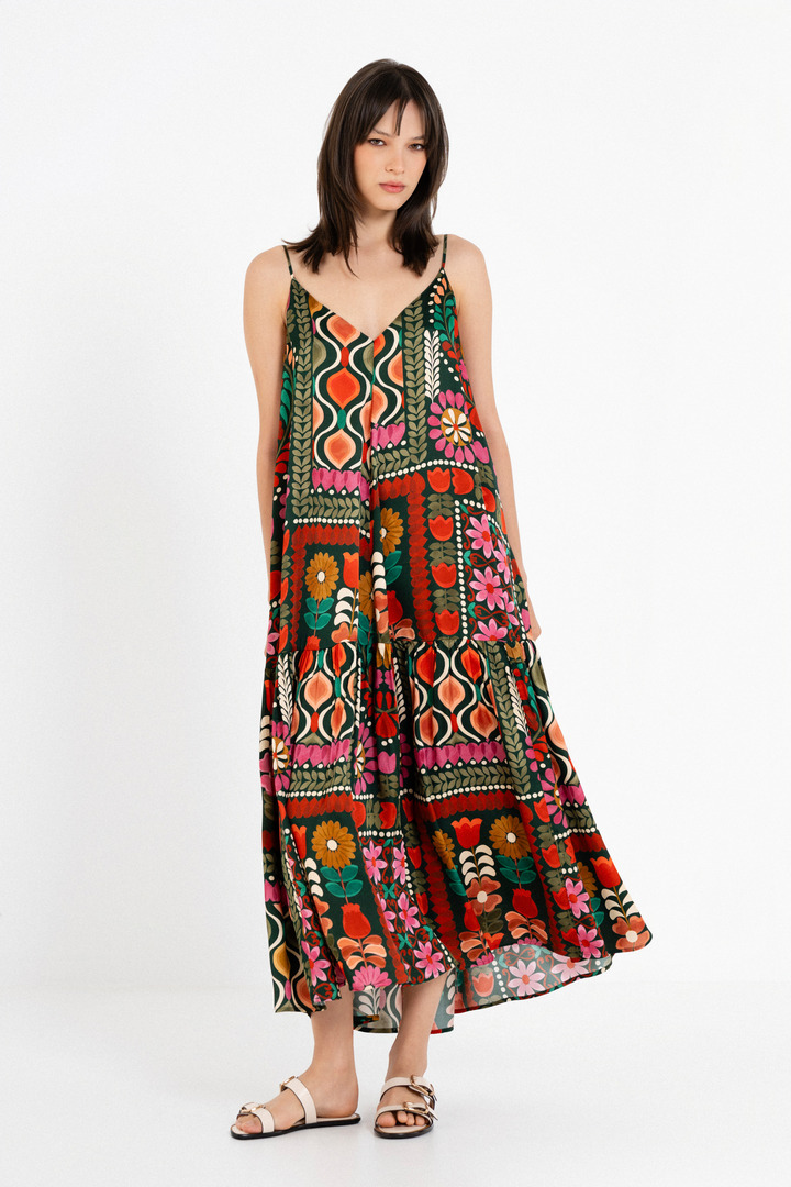 SATIN PRINT SLIP DRESS MULTICOLORED