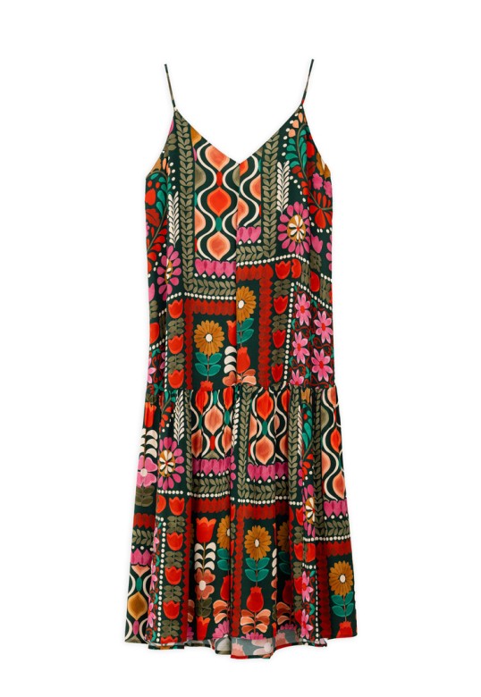 SATIN PRINT SLIP DRESS MULTICOLORED