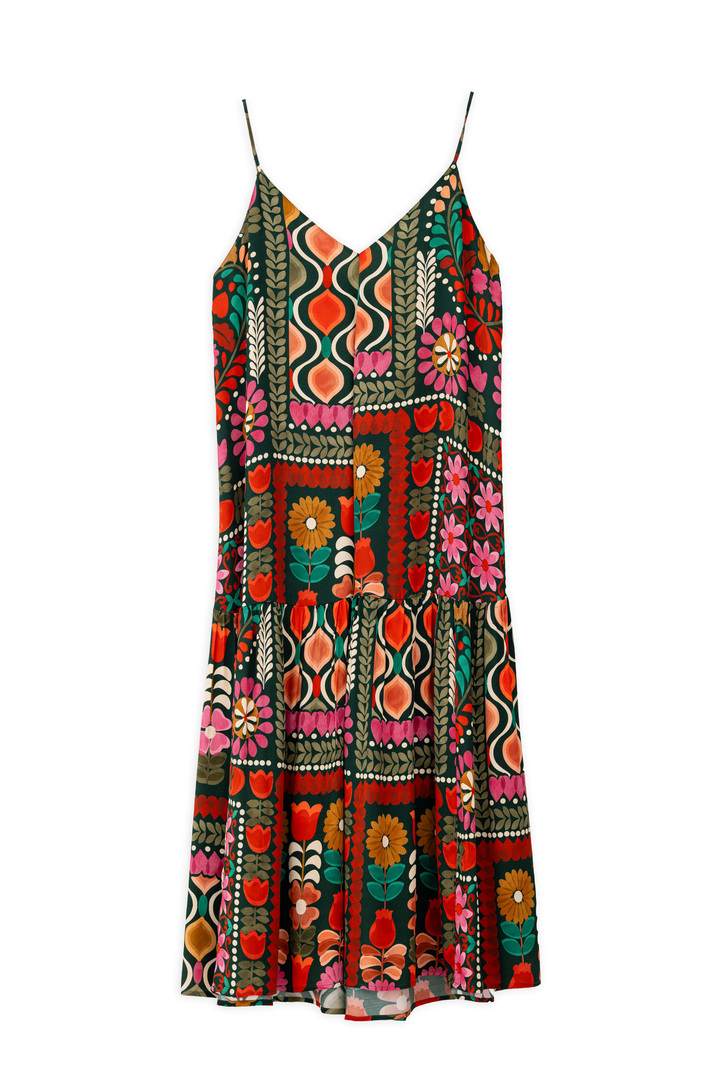 SATIN PRINT SLIP DRESS MULTICOLORED
