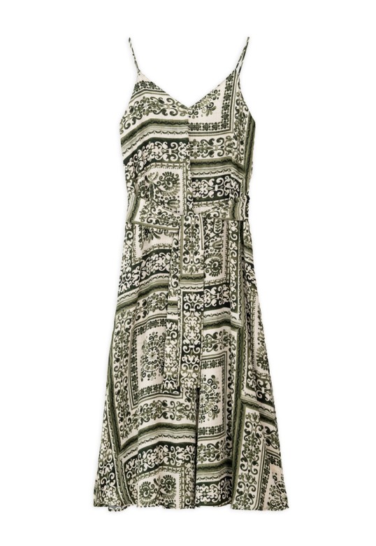 SATIN PRINT SLIP DRESS GREEN