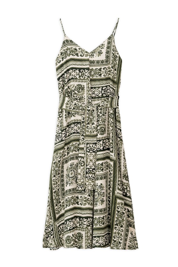 SATIN PRINT SLIP DRESS GREEN