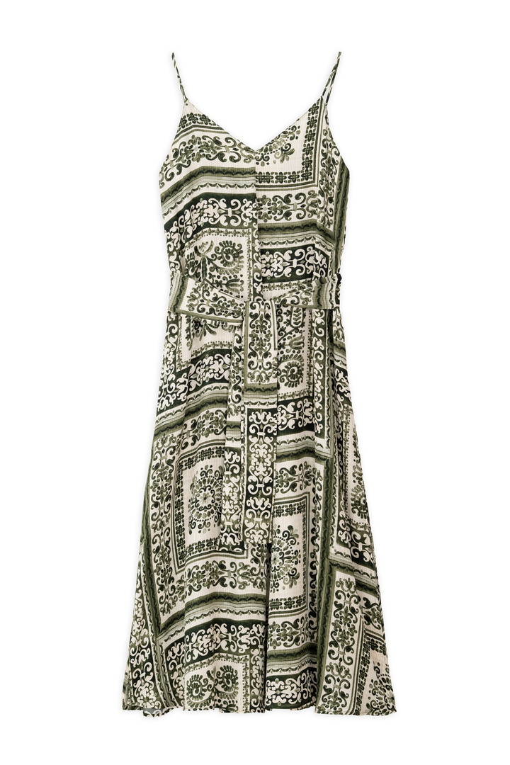 SATIN PRINT SLIP DRESS GREEN