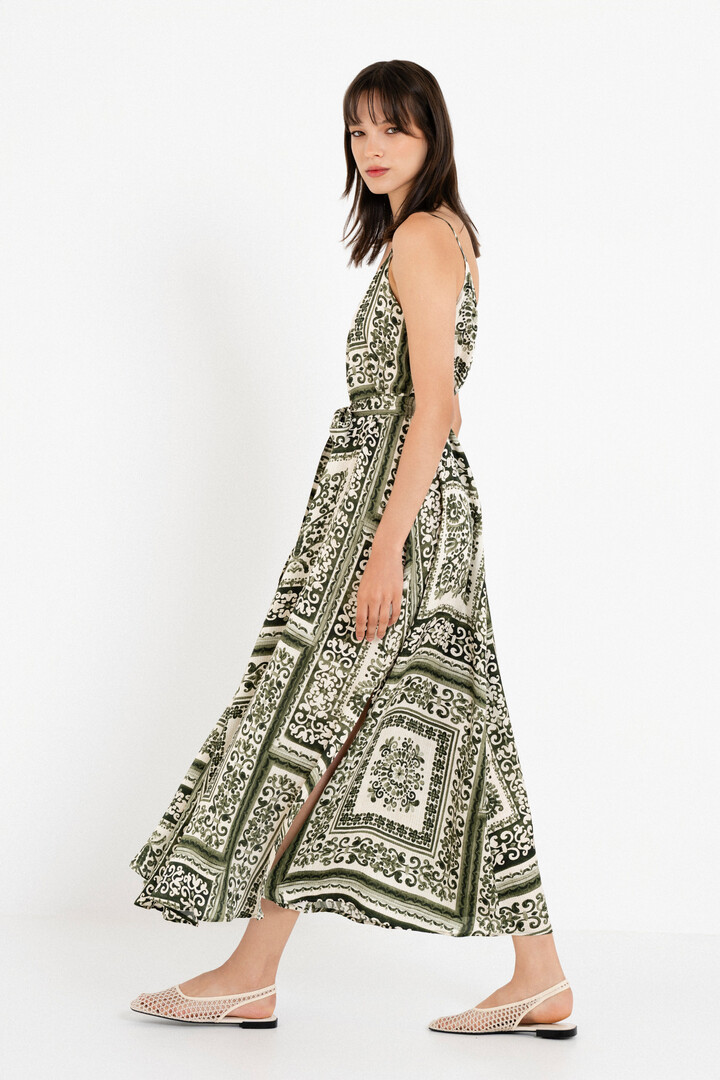 SATIN PRINT SLIP DRESS GREEN