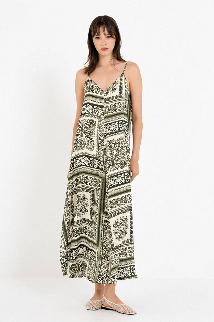 SATIN PRINT SLIP DRESS GREEN