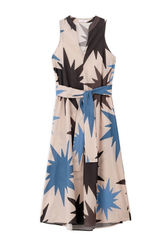 VOILE PRINT HALTER NECK DRESS CIEL