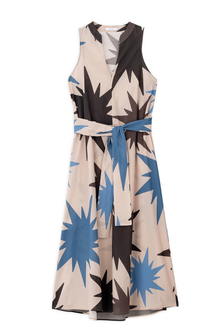 VOILE PRINT HALTER NECK DRESS CIEL