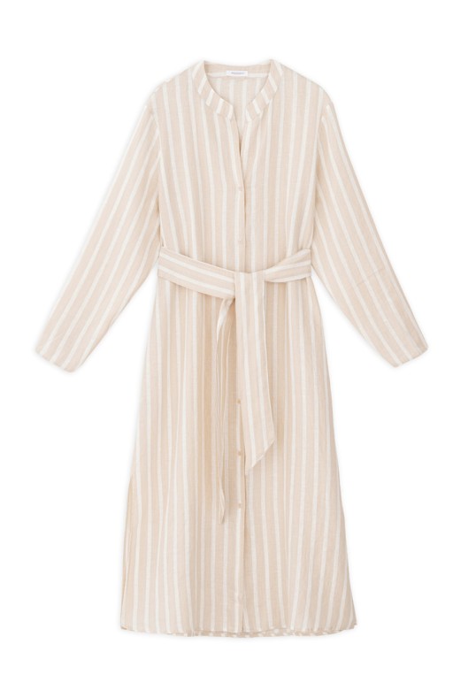 LINEN STRIPES SHIRTDRESS BEIGE