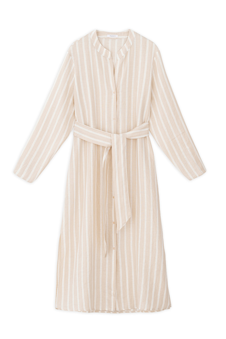 LINEN STRIPES SHIRTDRESS BEIGE