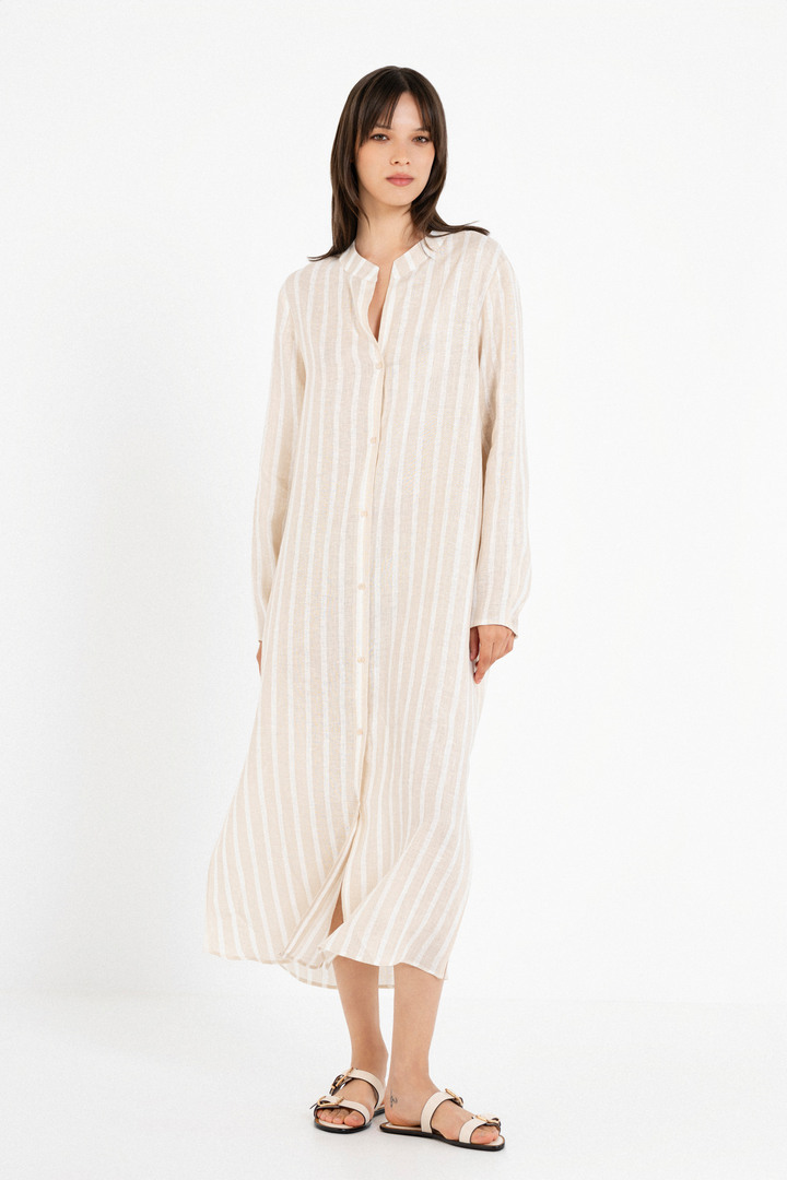 LINEN STRIPES SHIRTDRESS BEIGE
