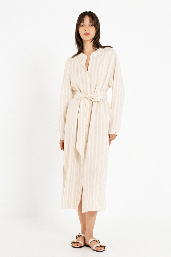 LINEN STRIPES SHIRTDRESS BEIGE
