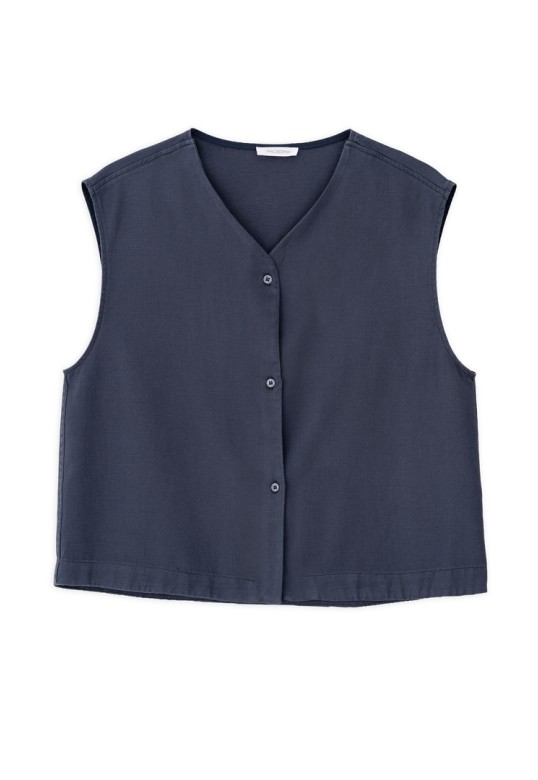 TWILL LINEN VEST BLUE
