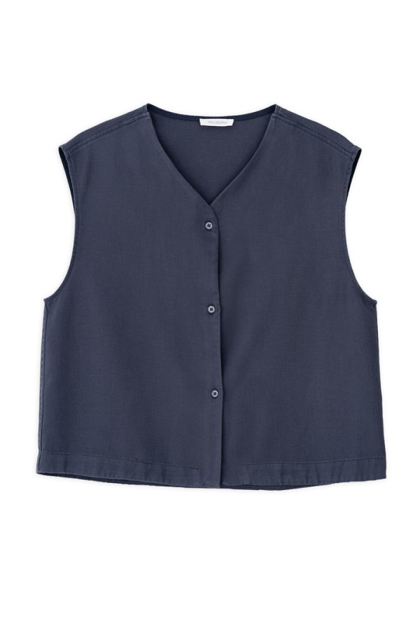 TWILL LINEN VEST BLUE