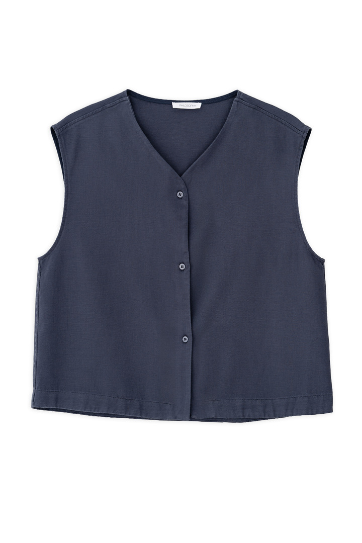 TWILL LINEN VEST BLUE