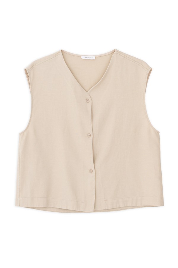 TWILL LINEN VEST LIGHT BEIGE