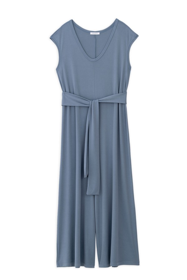 RIB V NECK JUMPSUIT DUSTY BLUE